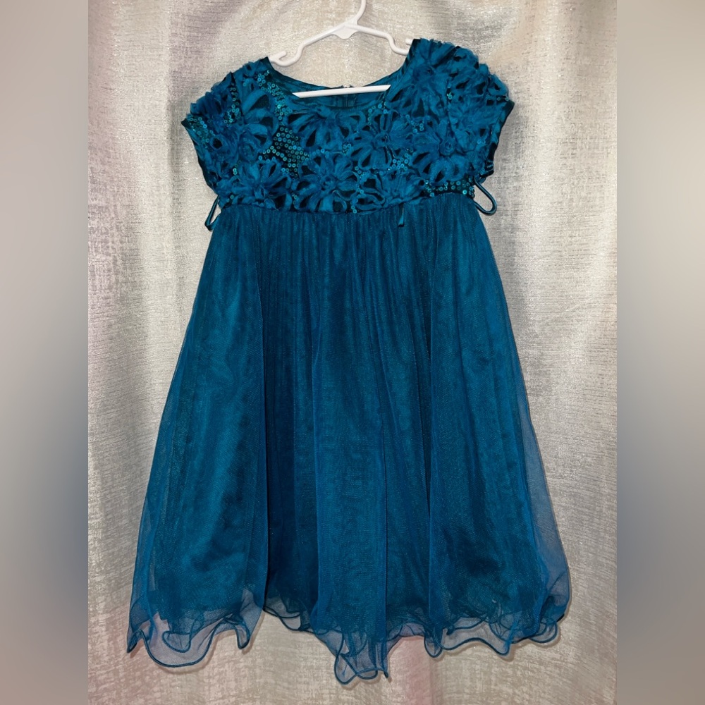 Bonnie Jean Teal Floral Lace Kids Dress
